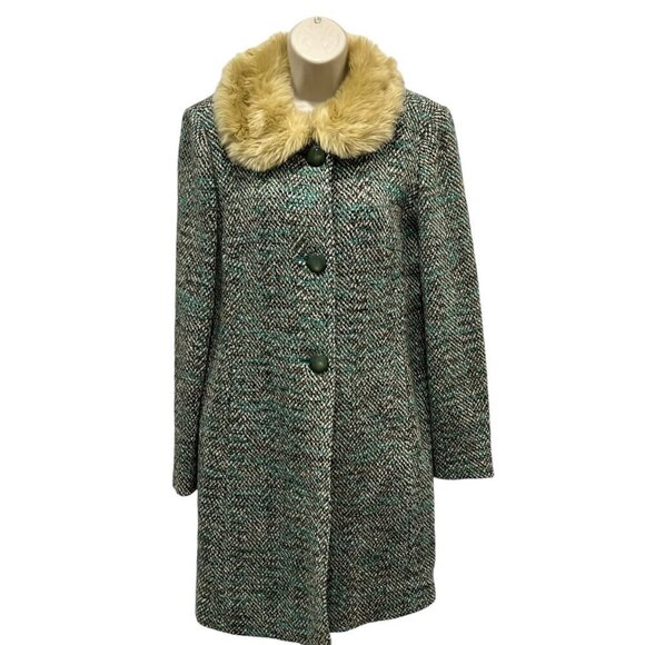 Ann Taylor Loft Womens Size 8 Tweed Coat With Faux Fur Collar Button Closure - Picture 1 of 10